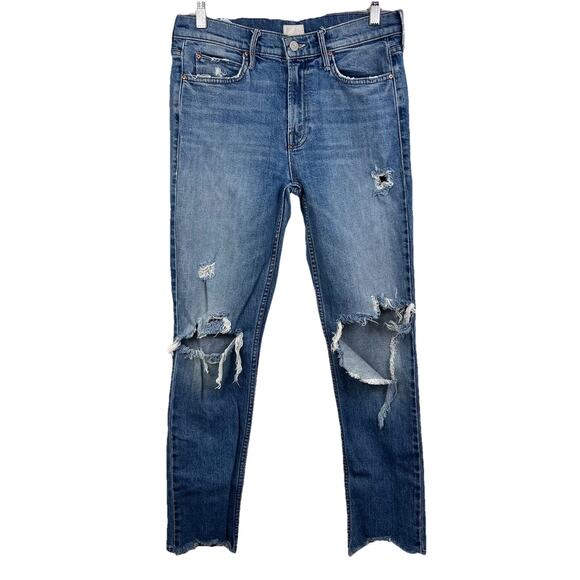 Mother The Flirt Distressed Raw Hem Crop Jeans Womens Size 28 Cold Feet - Picture 1 of 11